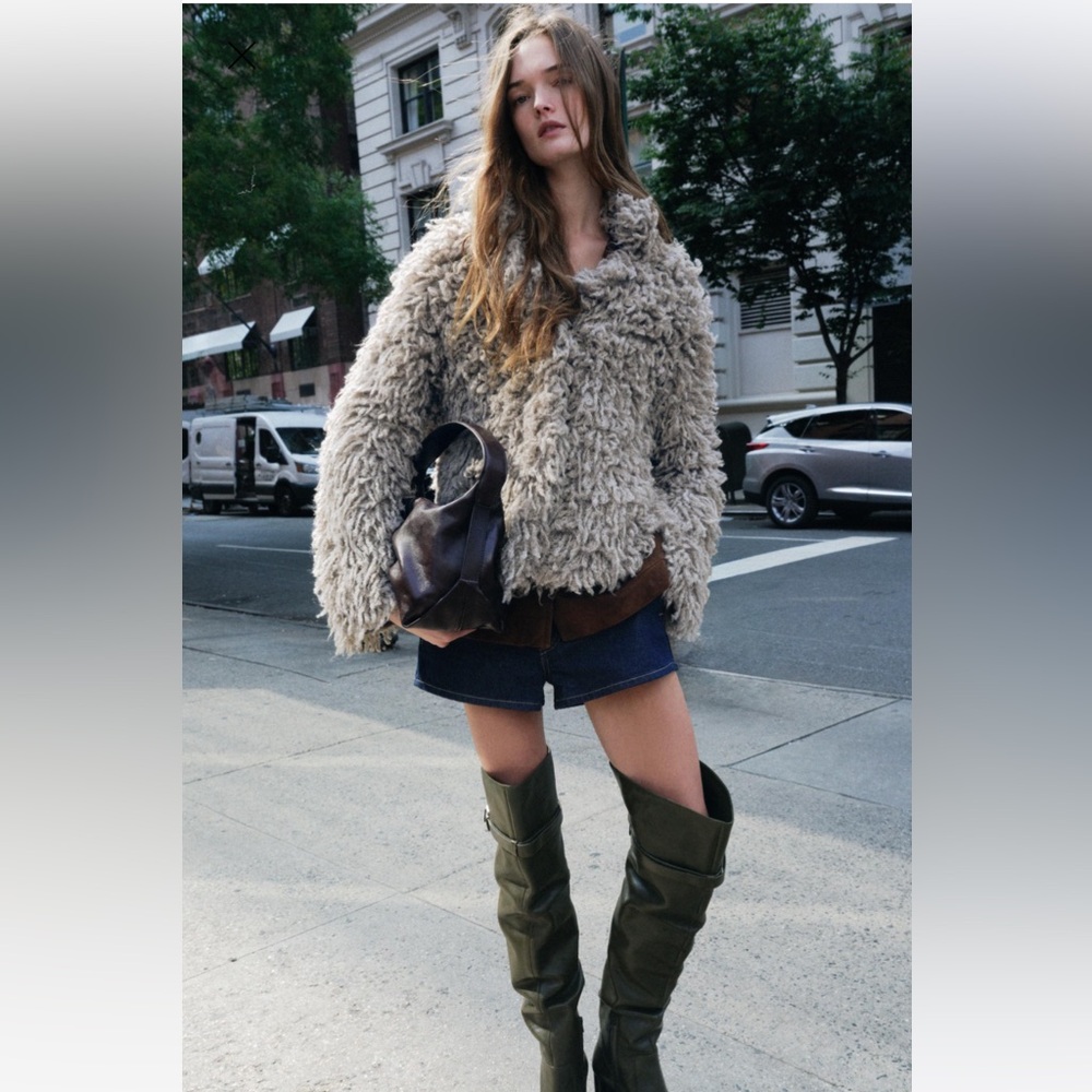 ZARA FAUX FUR KNIT JACKET 4938/102 SMALL MINK BEIGE CARDIGAN COAT TEDDY SHERPA - Picture 2 of 13